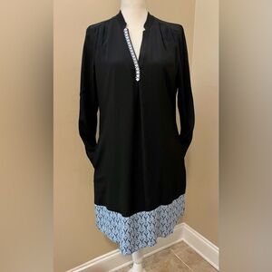 Hatley Embroidered Shirt Dress Black Blue Teal Panel Rayon Lined Women’s Size M